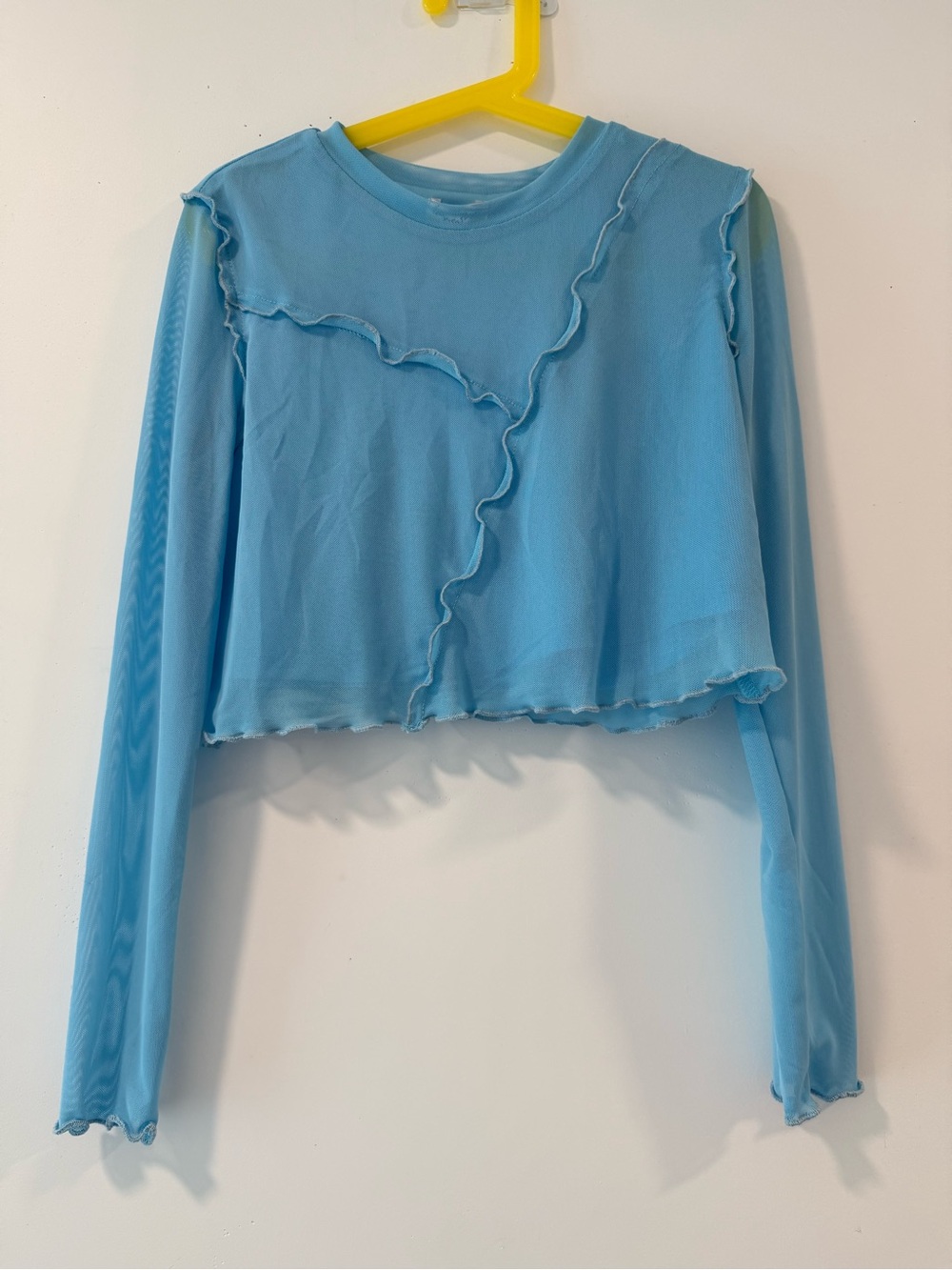 Nordstrom Light Blue Ruffle-Detail Long Sleeve Crop Top/Skirt Set